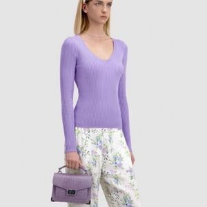 The Kooples Ribbed V-Neck Knitted Sweater NEW Size XS in Lilac
